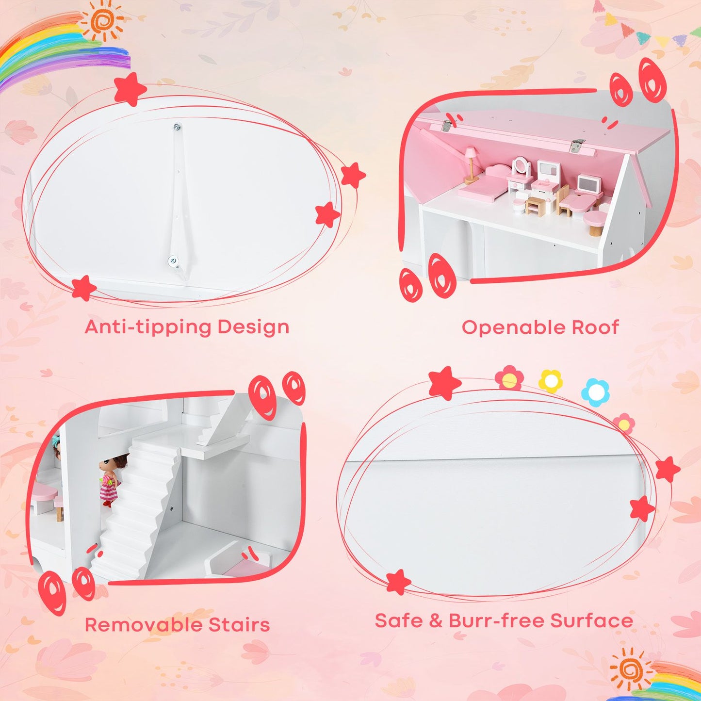 Large Wooden Dolls House with Furniture and Accessories