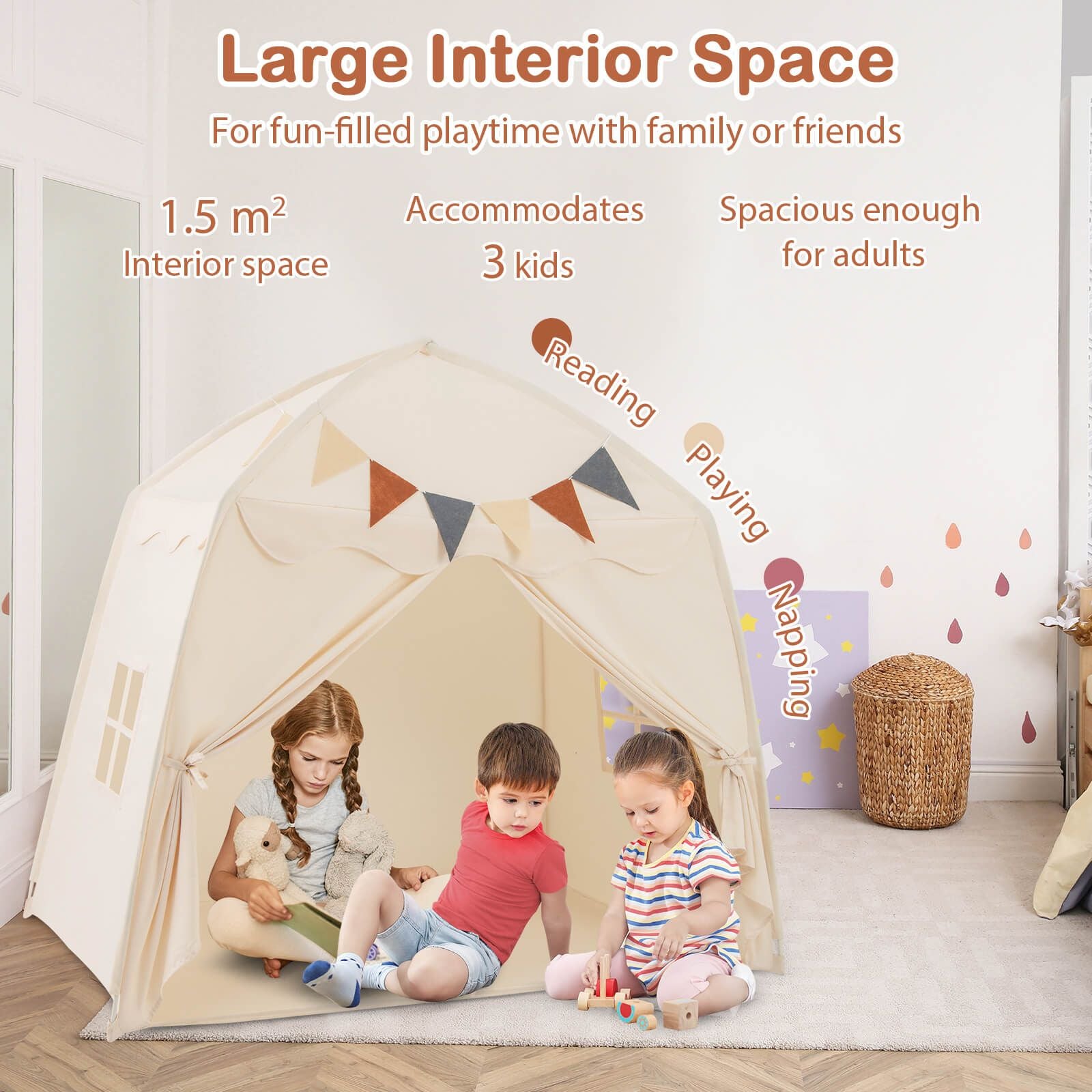 Kids Play Tent Bed Tent Extra Large with Lights for 3-12 Years Old