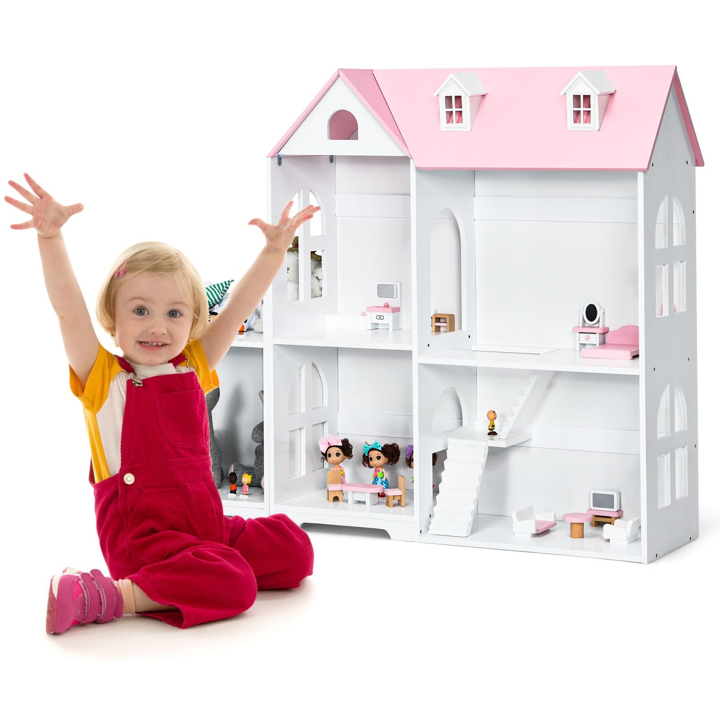 Large Wooden Dolls House with Furniture and Accessories