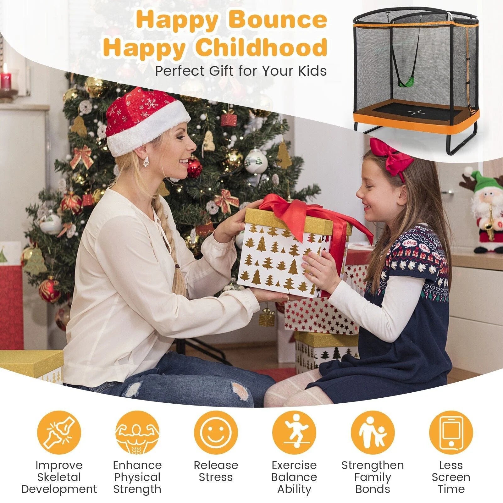 6 Feet Kids Trampoline with Swing and Enclosure Safety Net