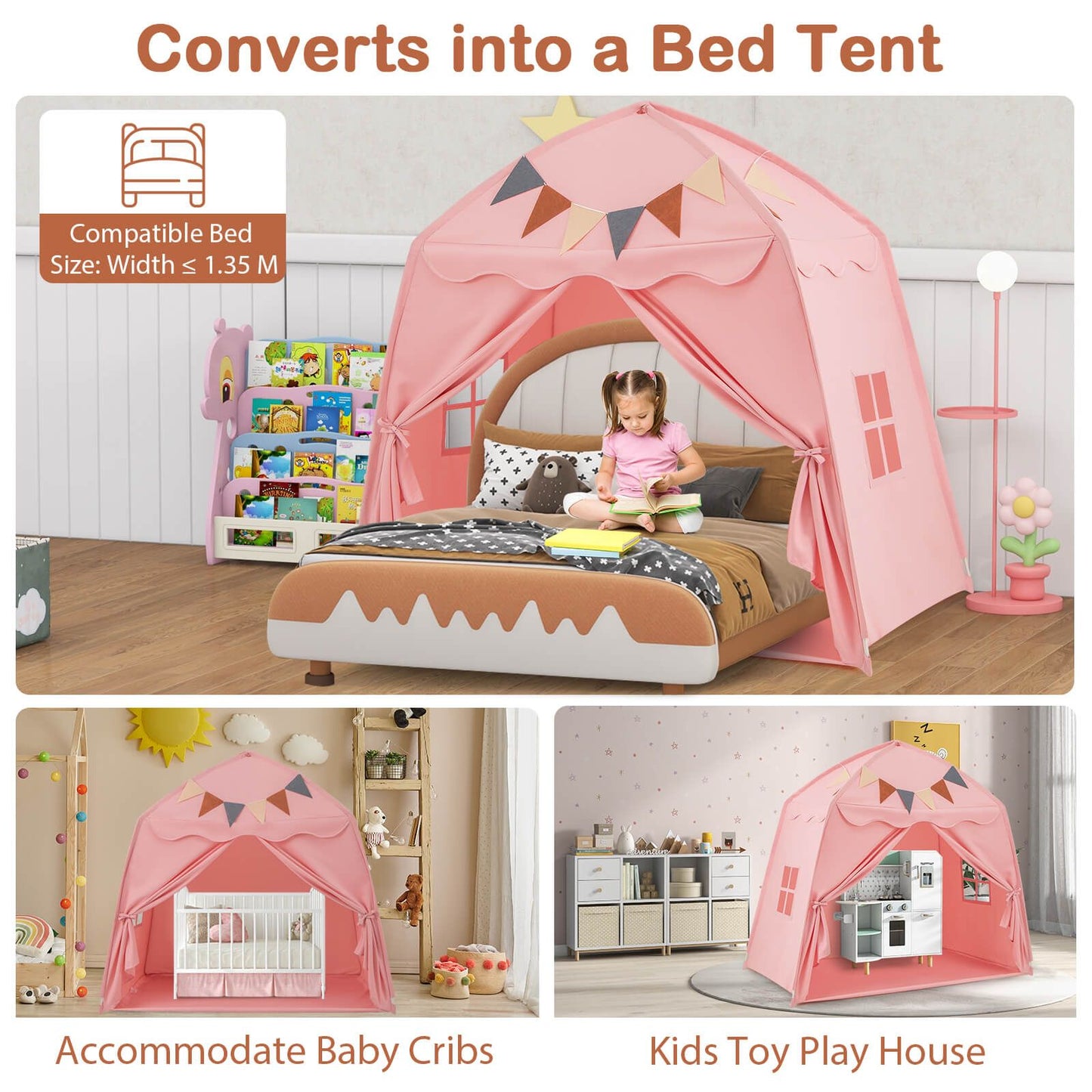 Kids Play Tent Bed Tent Extra Large with Lights for 3-12 Years Old