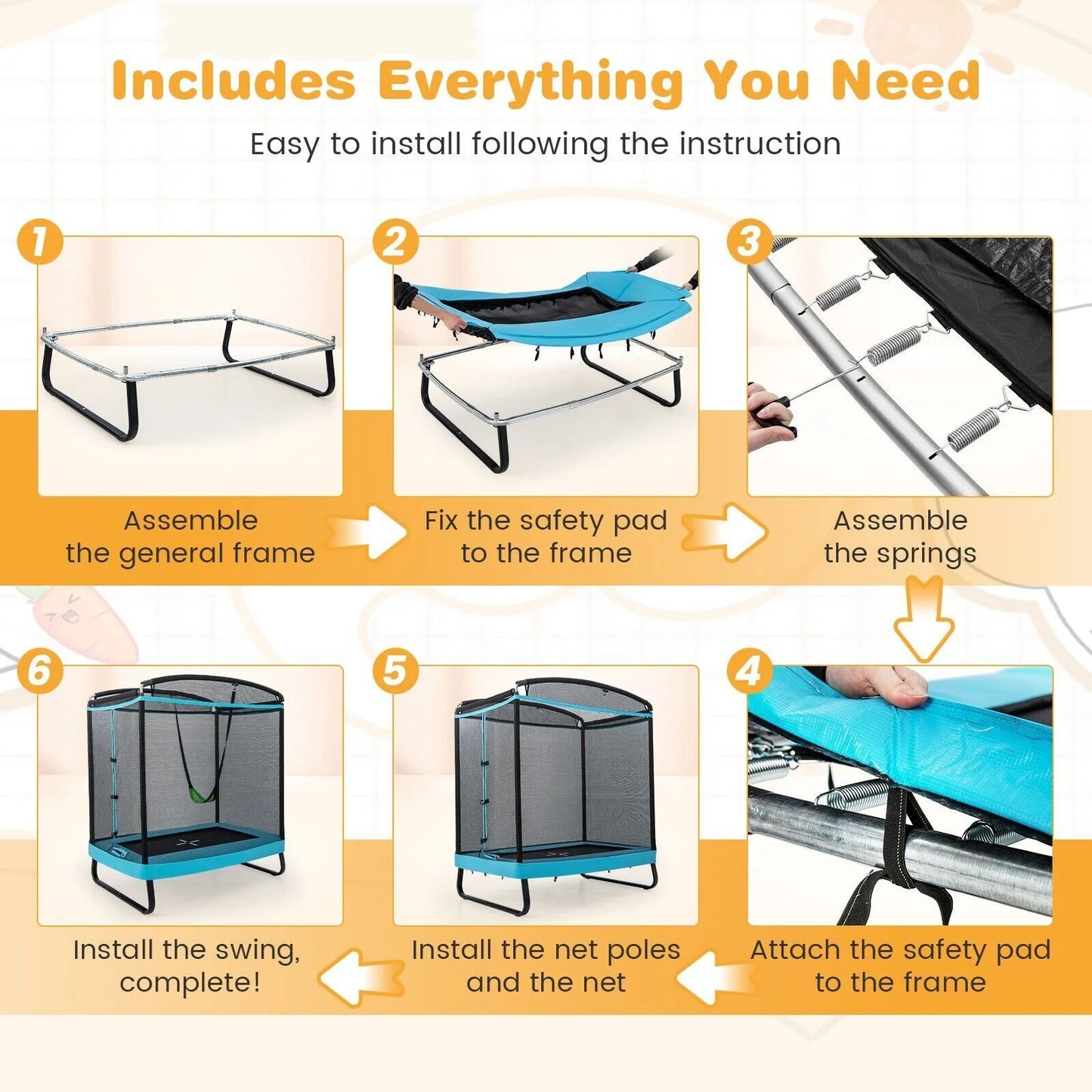 6 Feet Kids Trampoline with Swing and Enclosure Safety Net