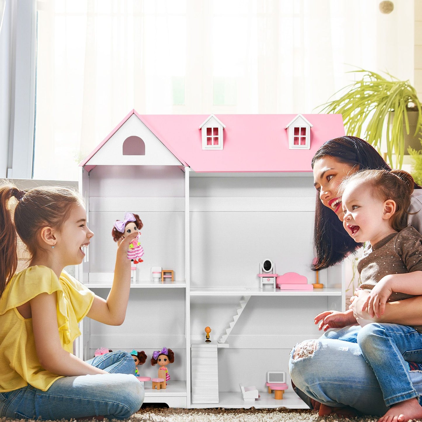 Large Wooden Dolls House with Furniture and Accessories