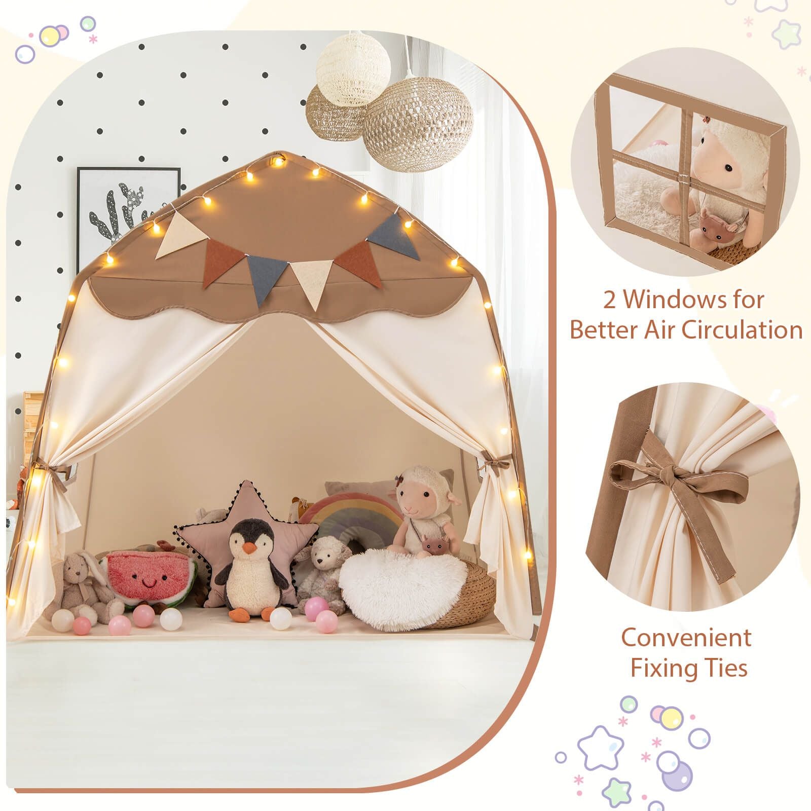 Kids Play Tent Bed Tent Extra Large with Lights for 3-12 Years Old