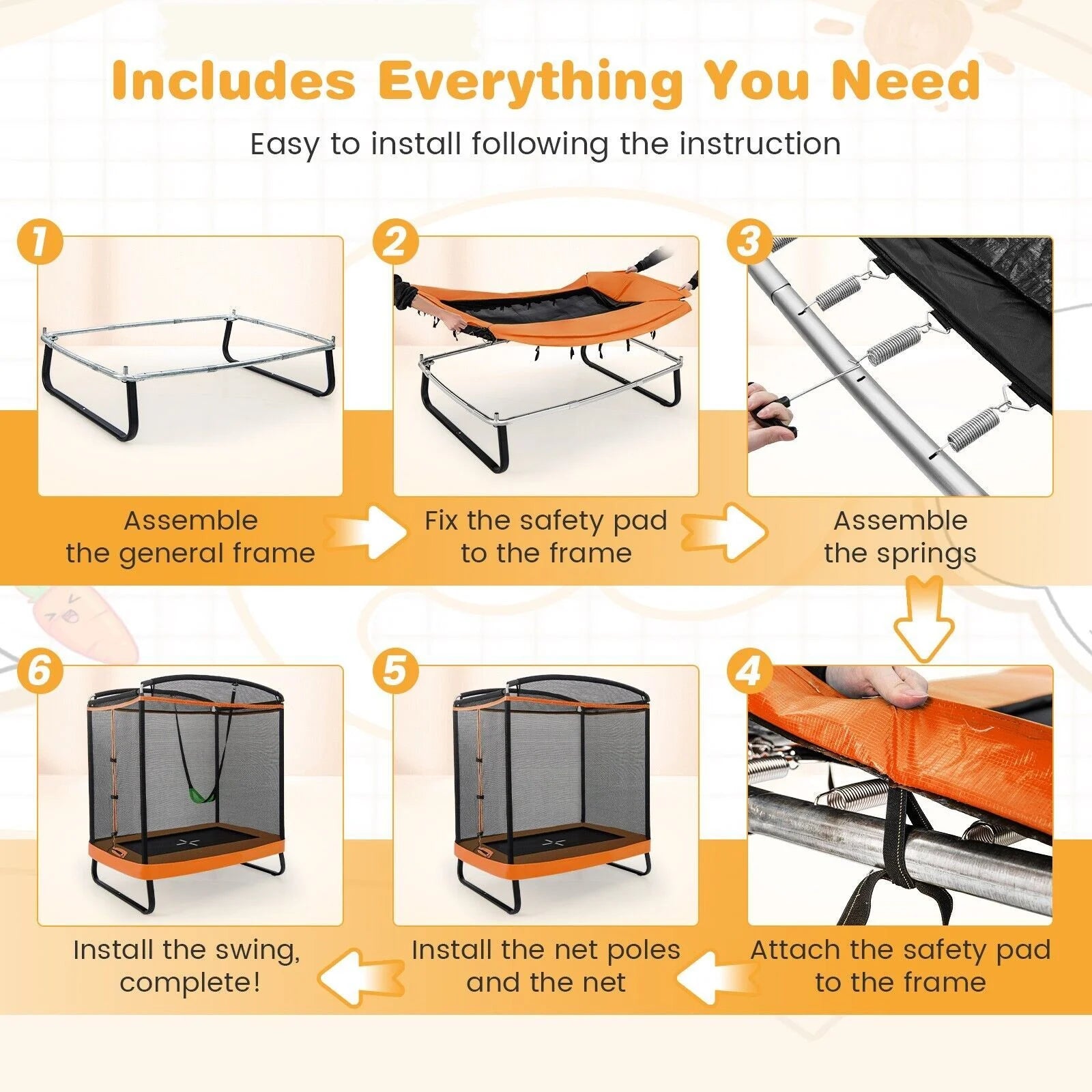 6 Feet Kids Trampoline with Swing and Enclosure Safety Net