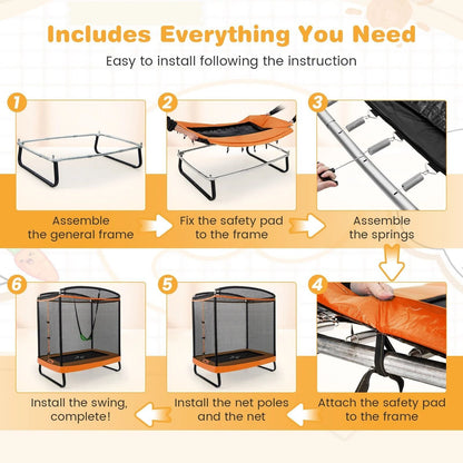 6 Feet Kids Trampoline with Swing and Enclosure Safety Net