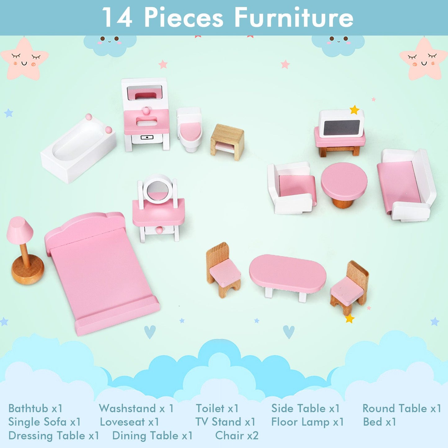 Large Wooden Dolls House with Furniture and Accessories