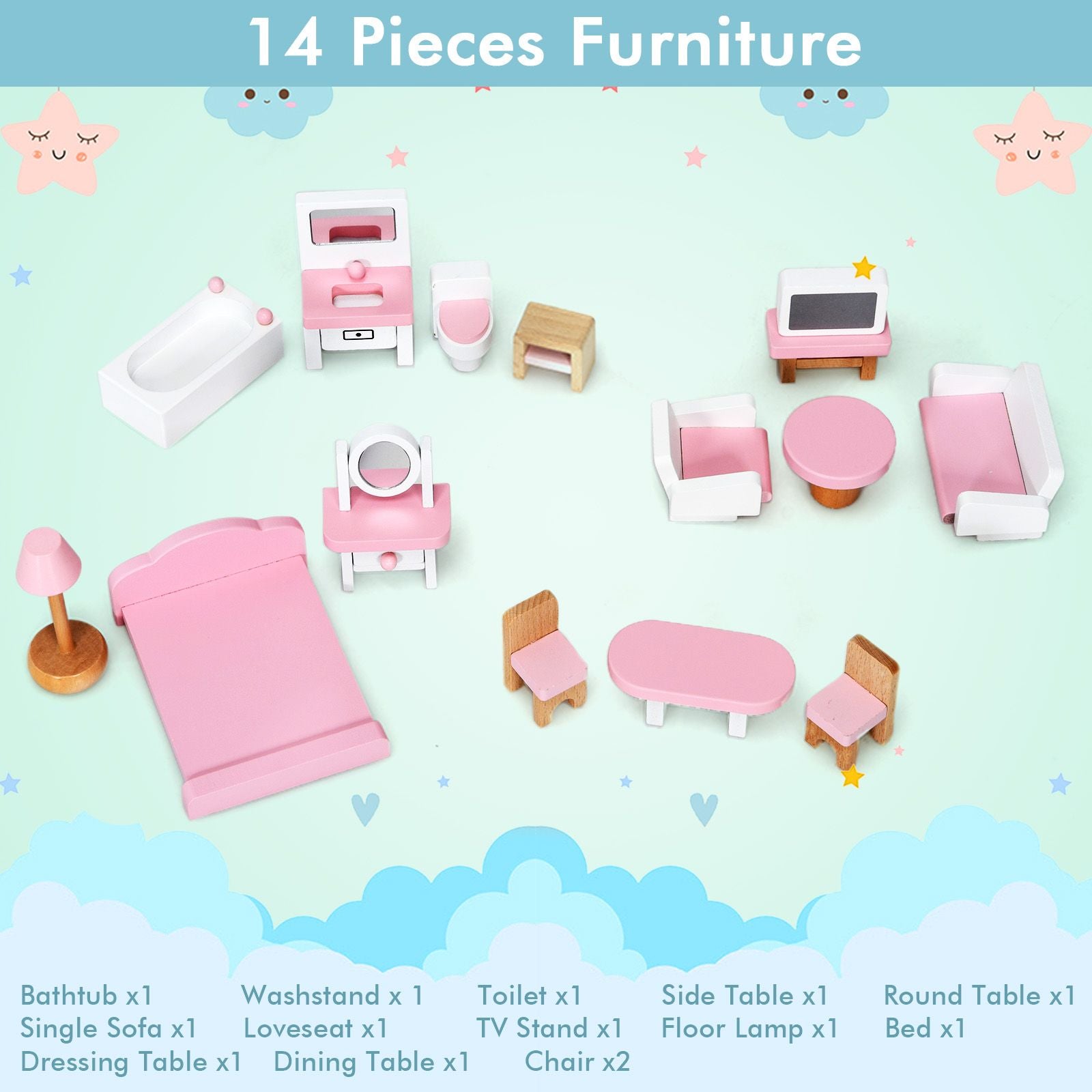 Large Wooden Dolls House with Furniture and Accessories