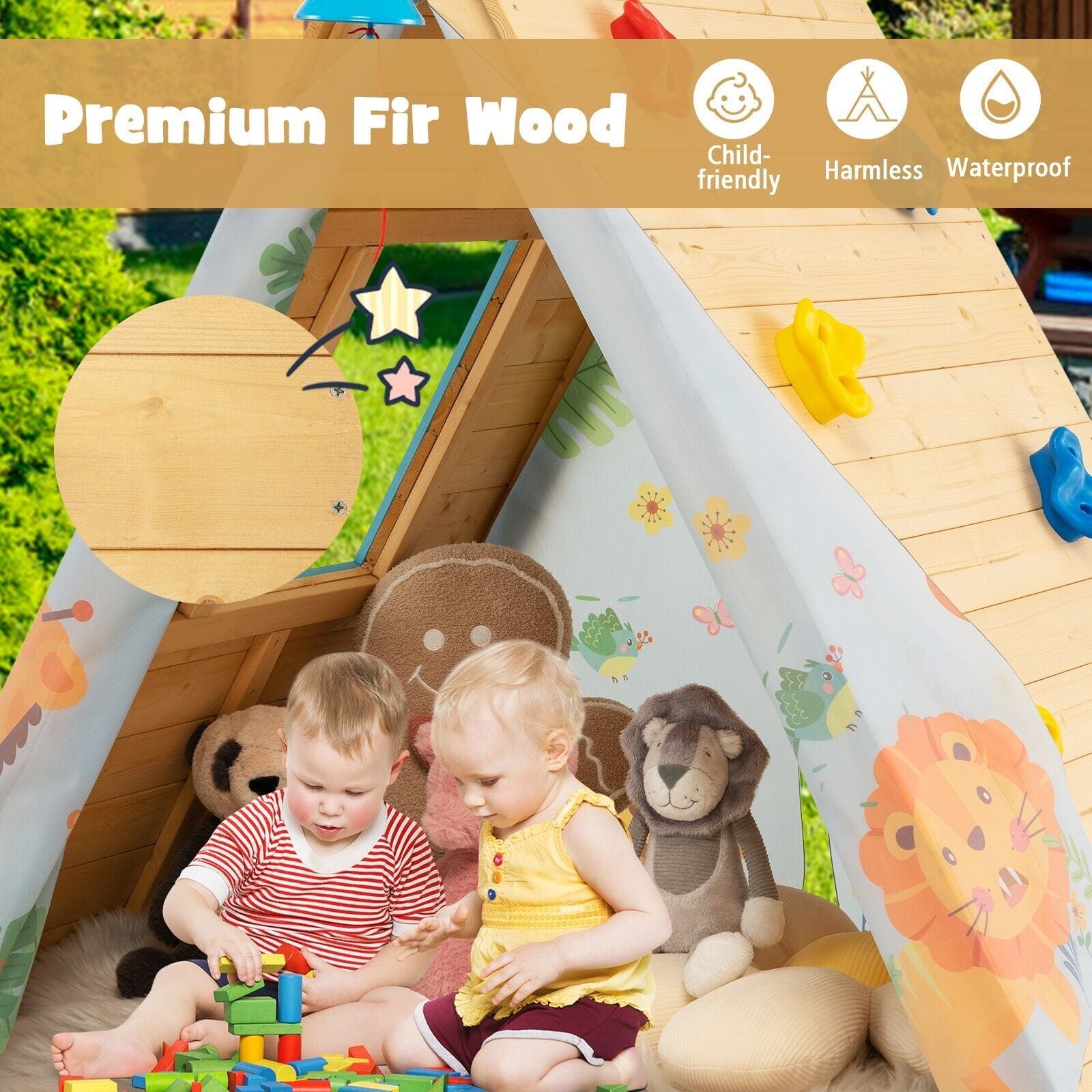2-In-1 Children Climbing Playhouse with Front Bell and Window