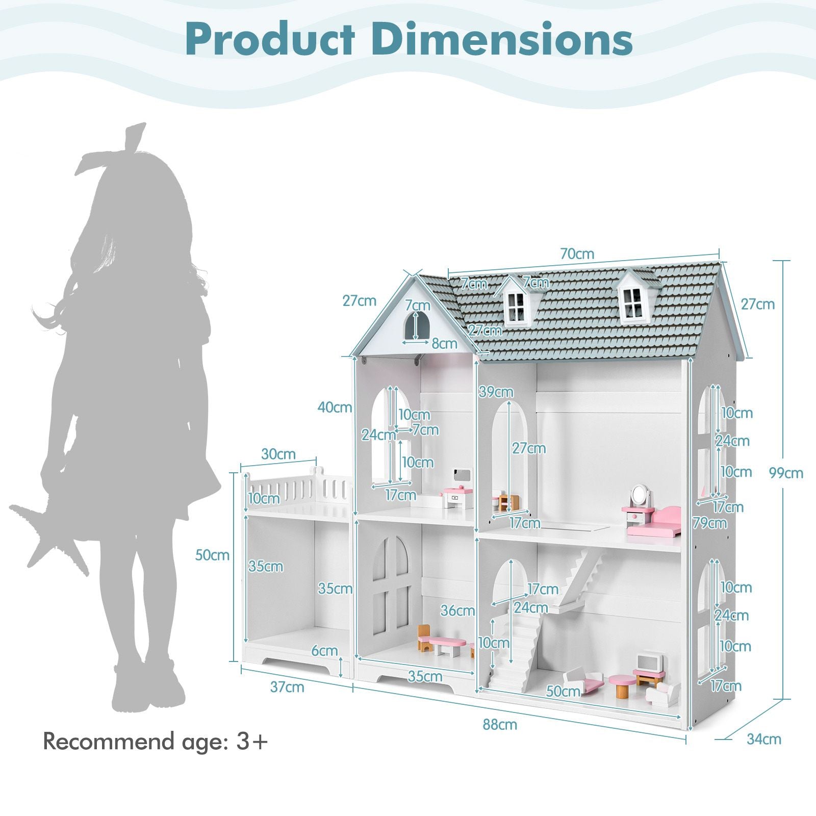 Large Wooden Dolls House with Furniture and Accessories