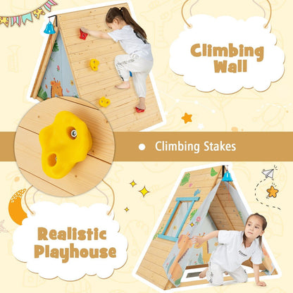 2-In-1 Children Climbing Playhouse with Front Bell and Window