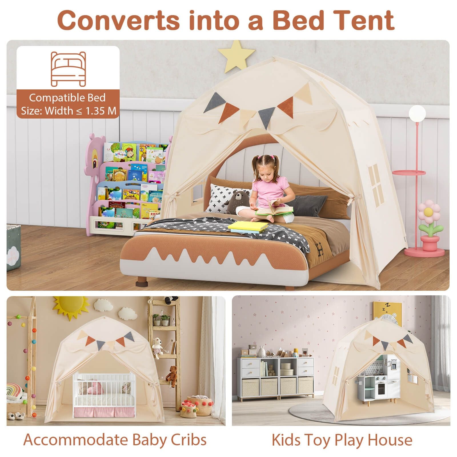 Kids Play Tent Bed Tent Extra Large with Lights for 3-12 Years Old