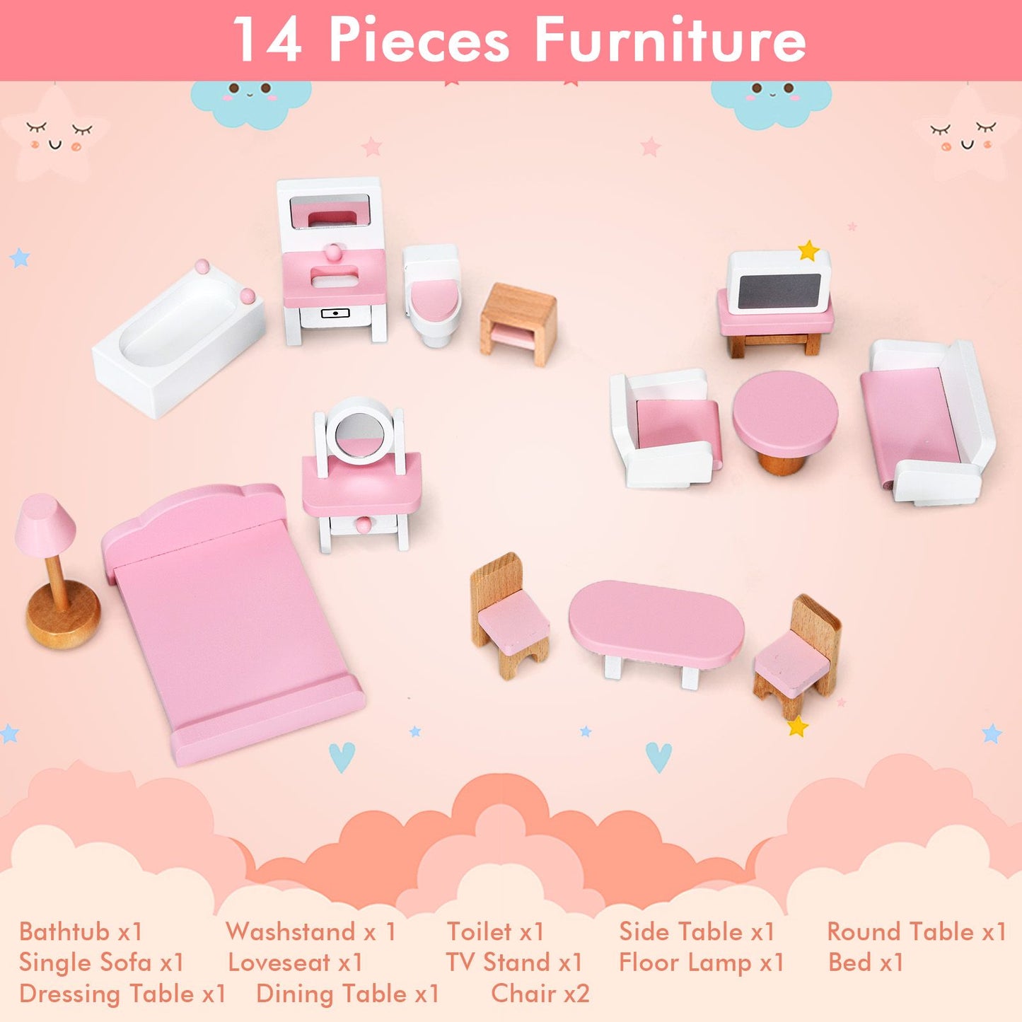 Large Wooden Dolls House with Furniture and Accessories