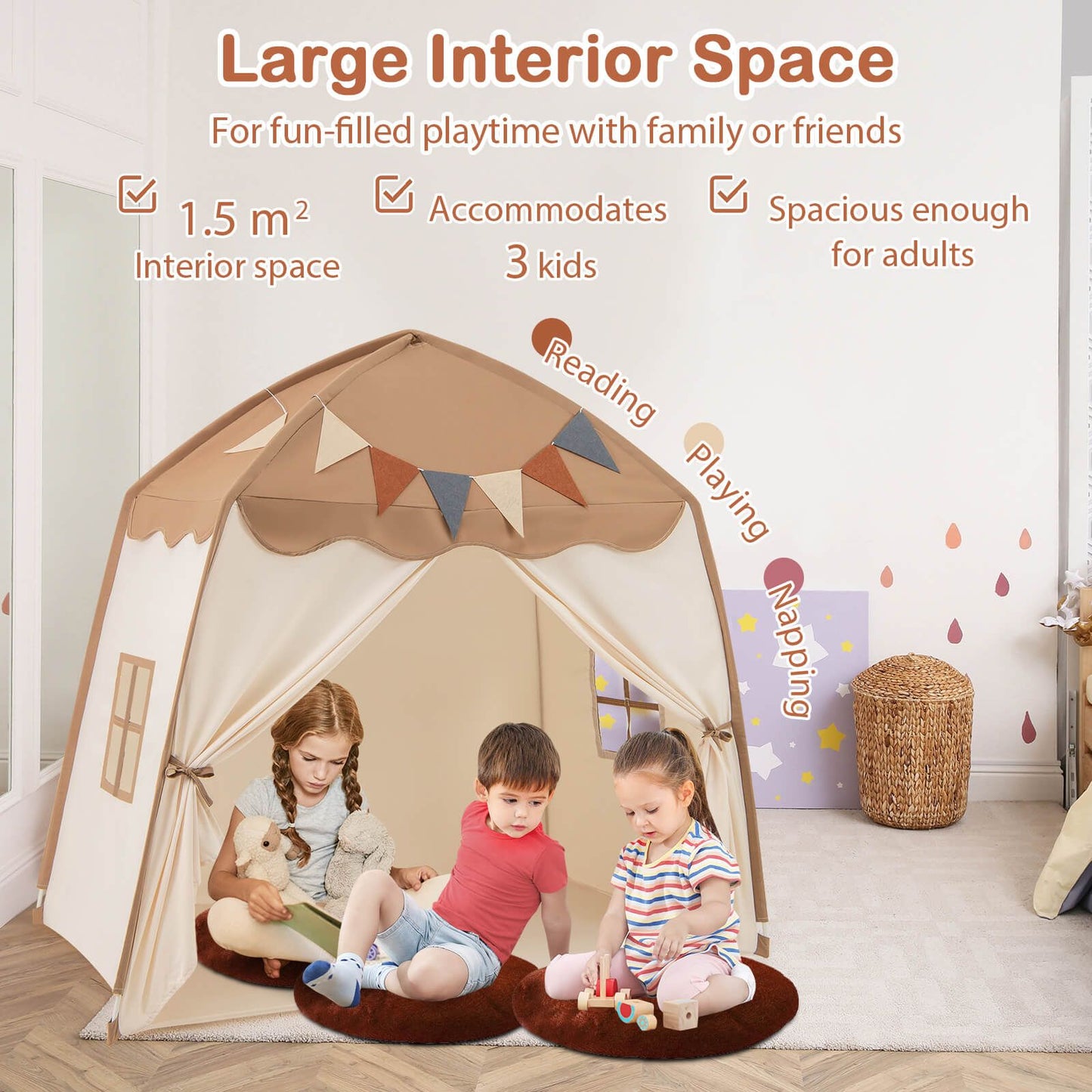 Kids Play Tent Bed Tent Extra Large with Lights for 3-12 Years Old