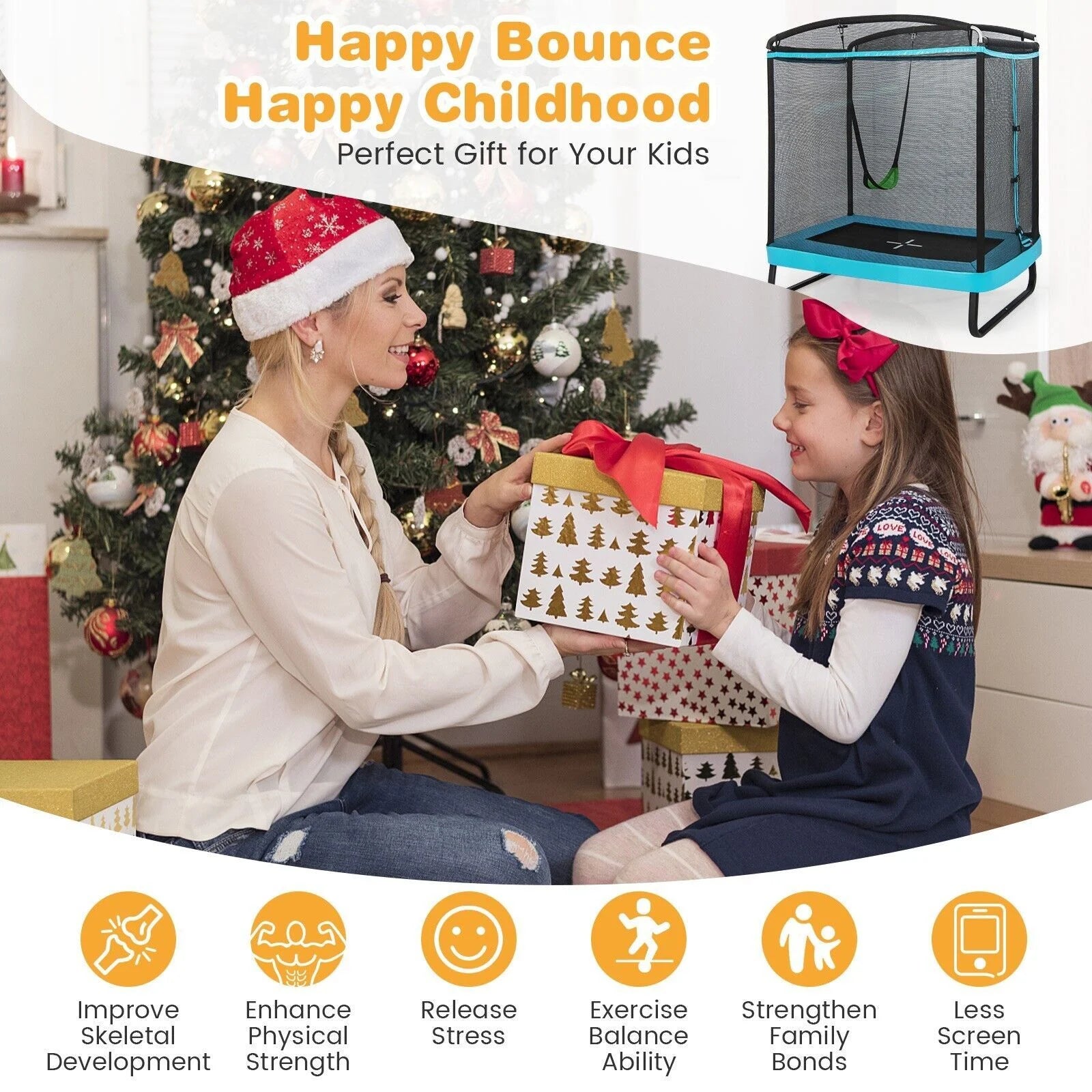 6 Feet Kids Trampoline with Swing and Enclosure Safety Net